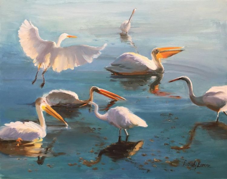 BrownBePelicansAndEagles-Oil-15x18