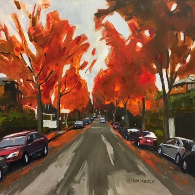 WaltersMa-Neighborhood-in-Fall_oil12x12