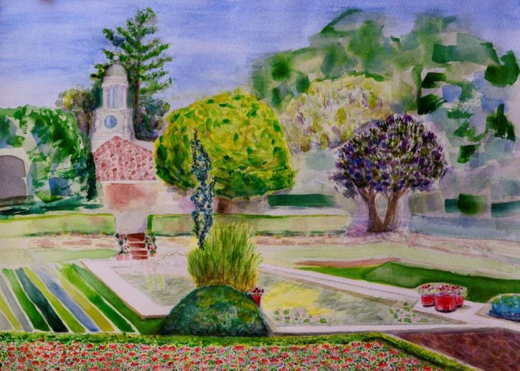 SinkFaye_Sunken-Garden-of-Filoli-with-Sculpture_Oil_15x19