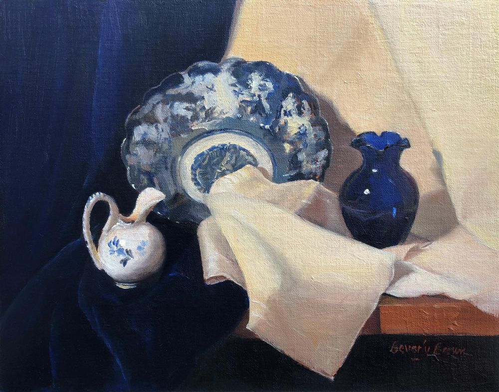BrownBe-Blue-Chinese-Bowl-and-Vase_Oil_15x18
