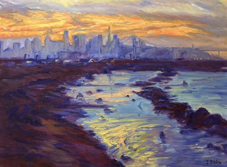 SabreIr-Skyline-at-Sunset_Oil_25.5x30