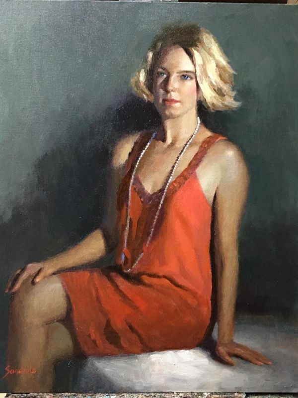 LoSa-Hannah-In-Red-Dress_oil-26x22