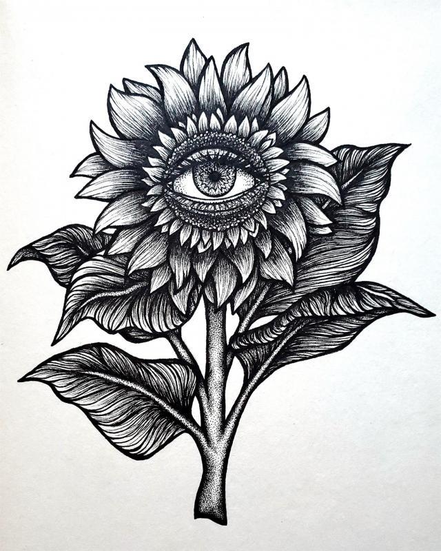 DurdenCa-The-Empathetic-Sunflower_Pen-Ink_11x9