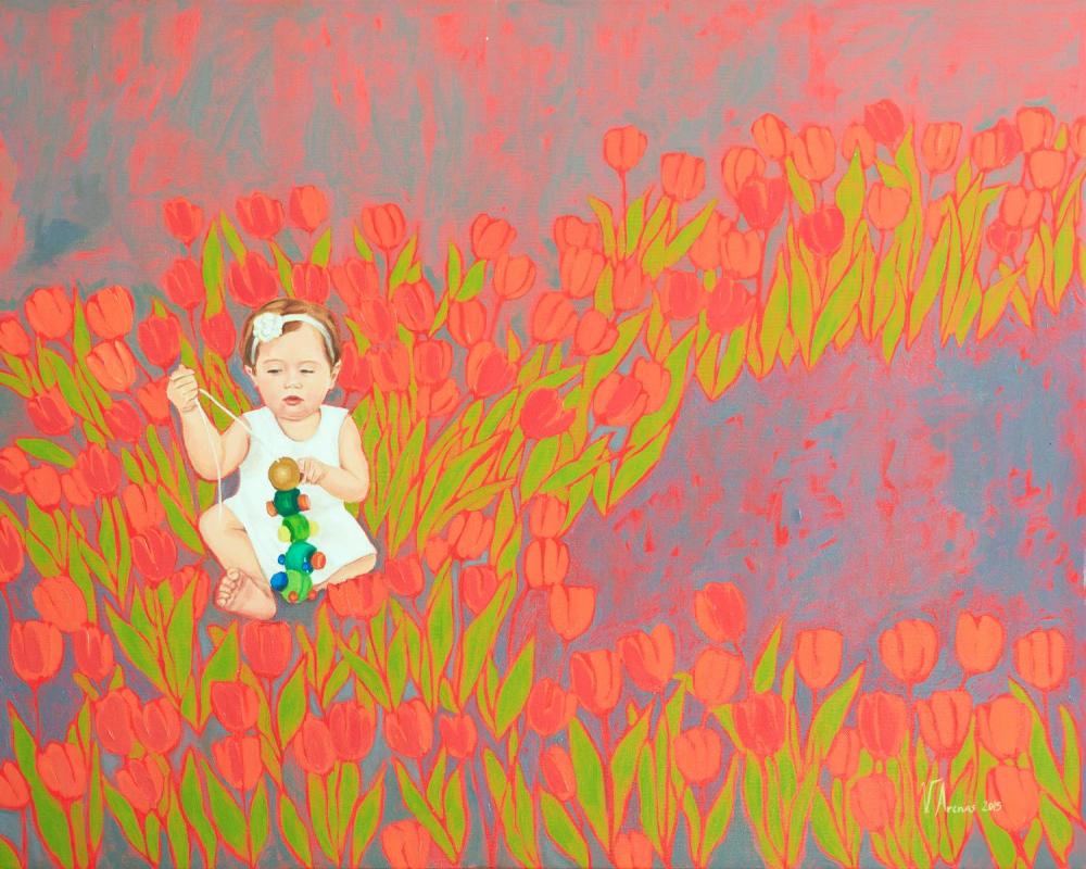ArenasVa-Playing-in-the-Tulip-Garden-Oil-24x30